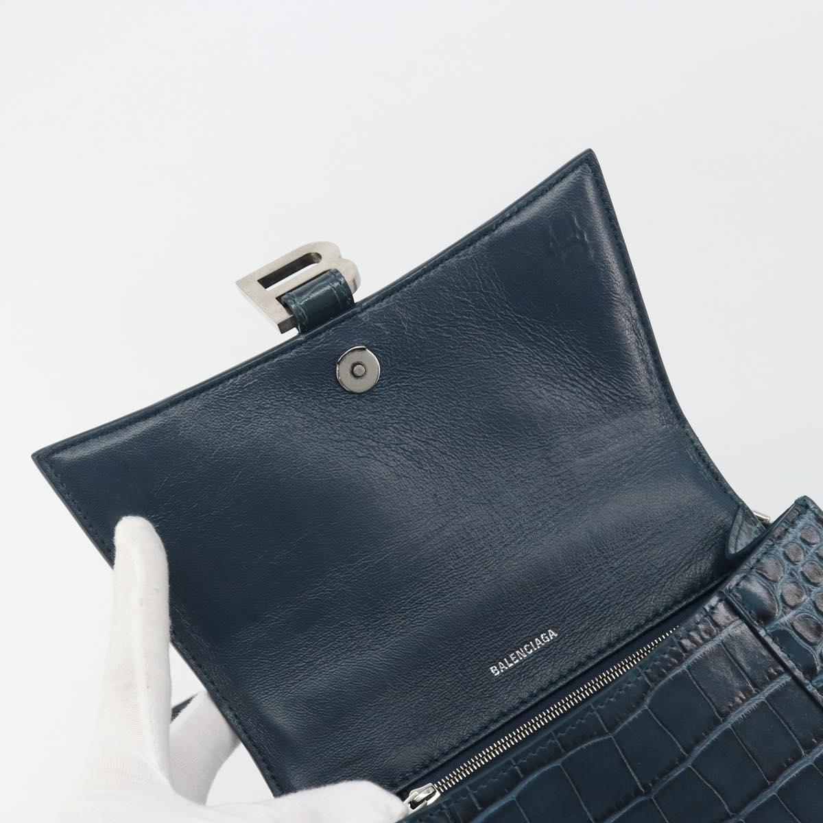 BALENCIAGA Hour Hand Bag Leather 2way Navy Silver 593546 Auth 192706M