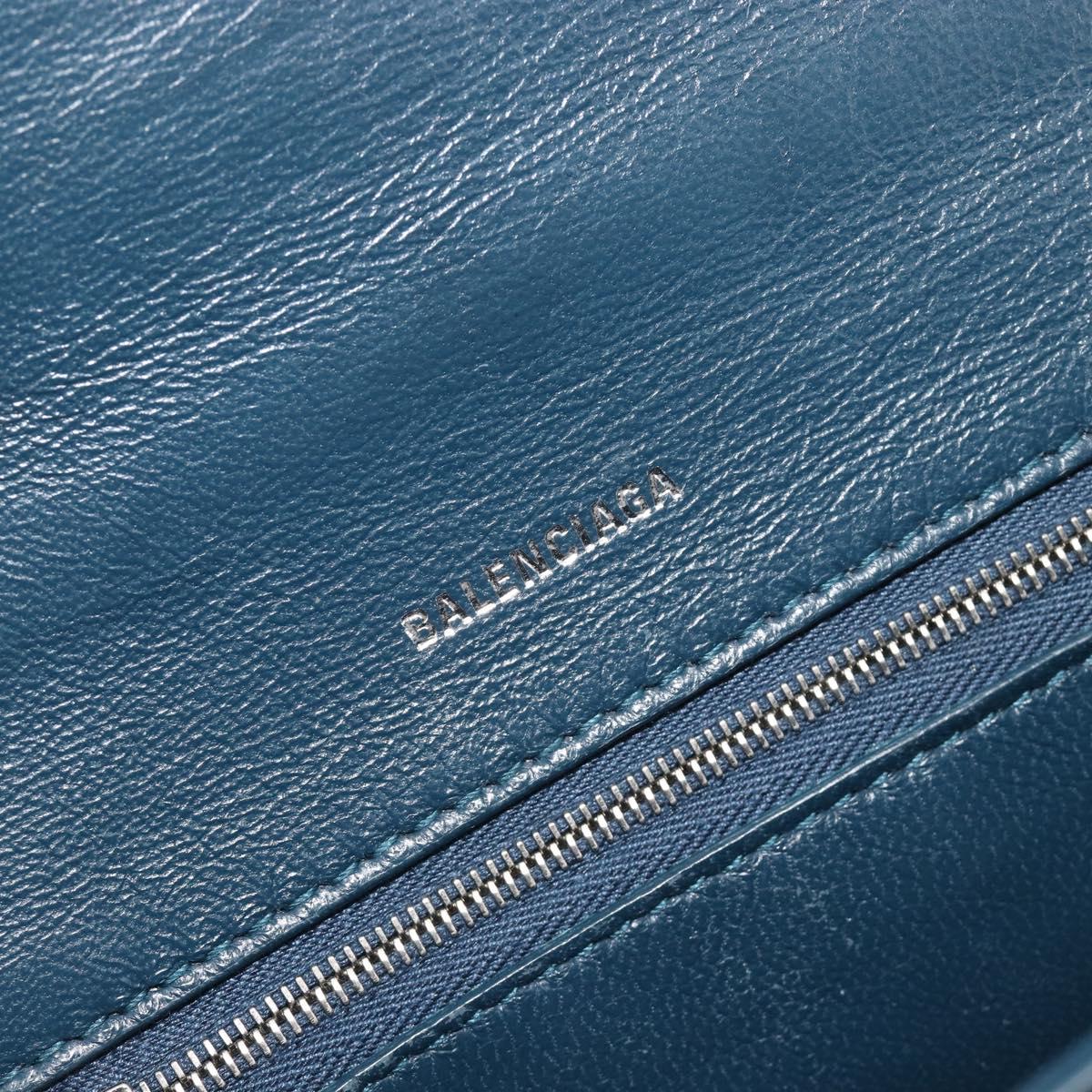 BALENCIAGA Hour Hand Bag Leather 2way Navy Silver 593546 Auth 192706M