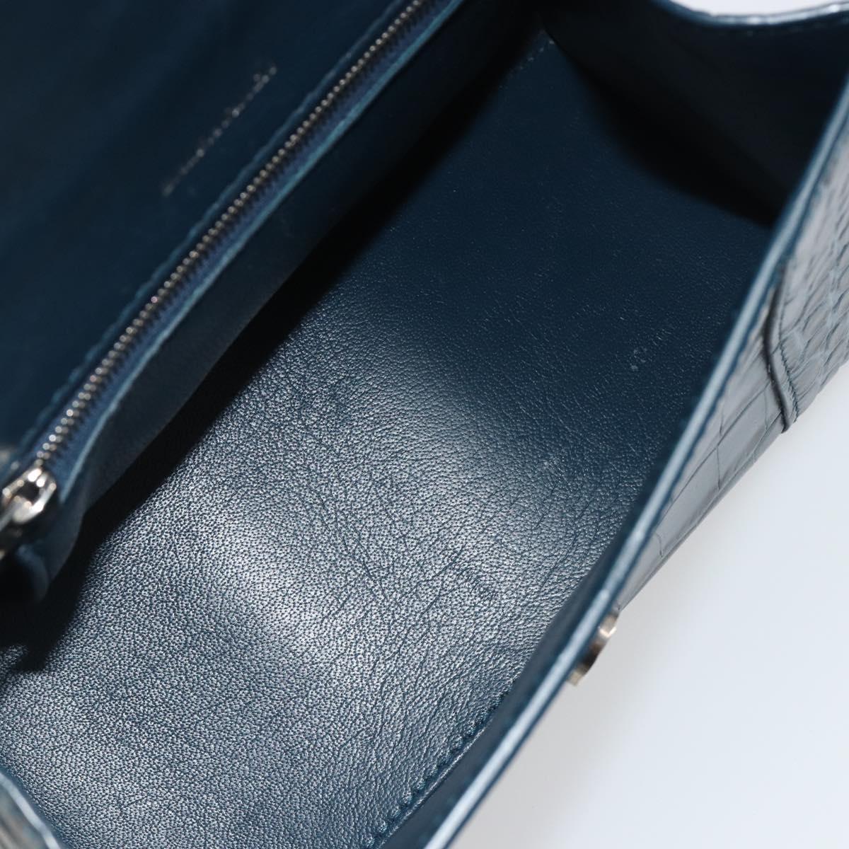 BALENCIAGA Hour Hand Bag Leather 2way Navy Silver 593546 Auth 192706M
