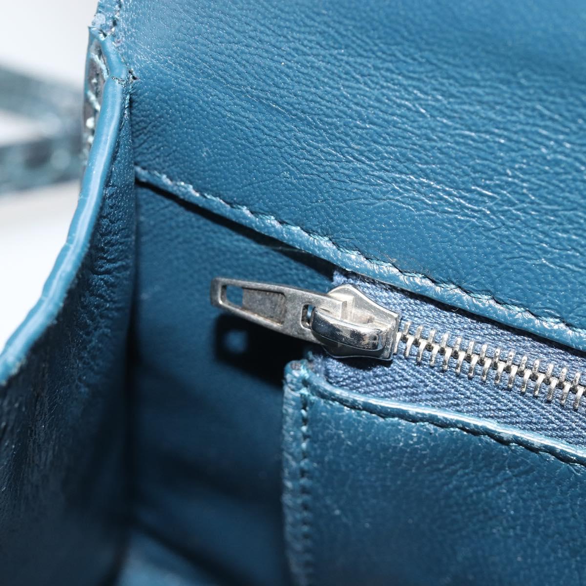 BALENCIAGA Hour Hand Bag Leather 2way Navy Silver 593546 Auth 192706M