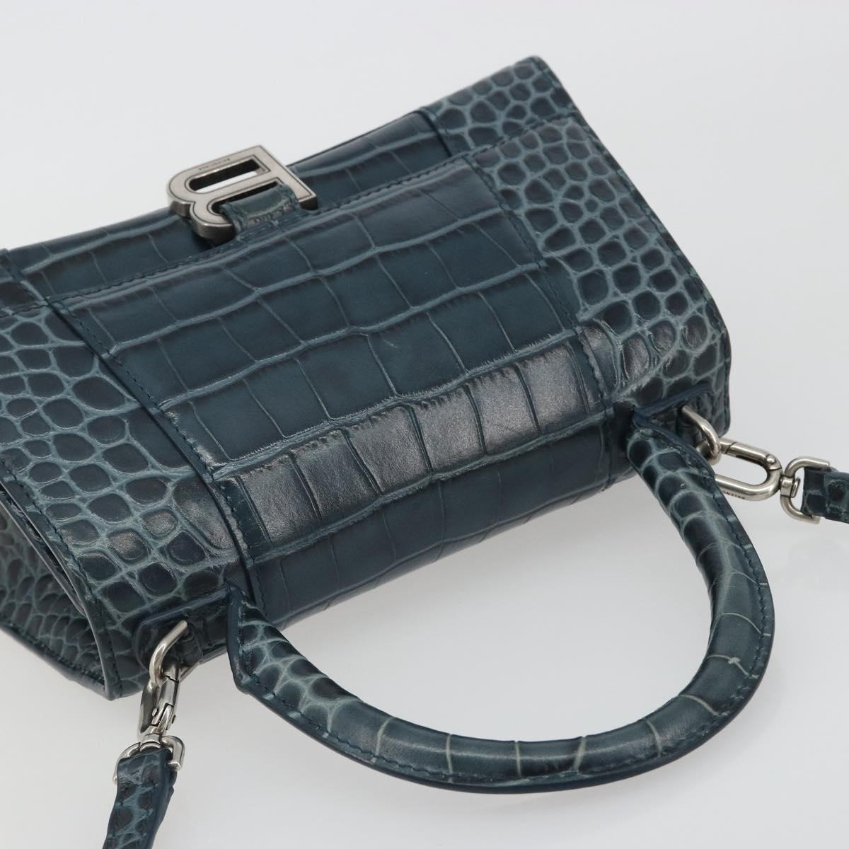BALENCIAGA Hour Hand Bag Leather 2way Navy Silver 593546 Auth 192706M