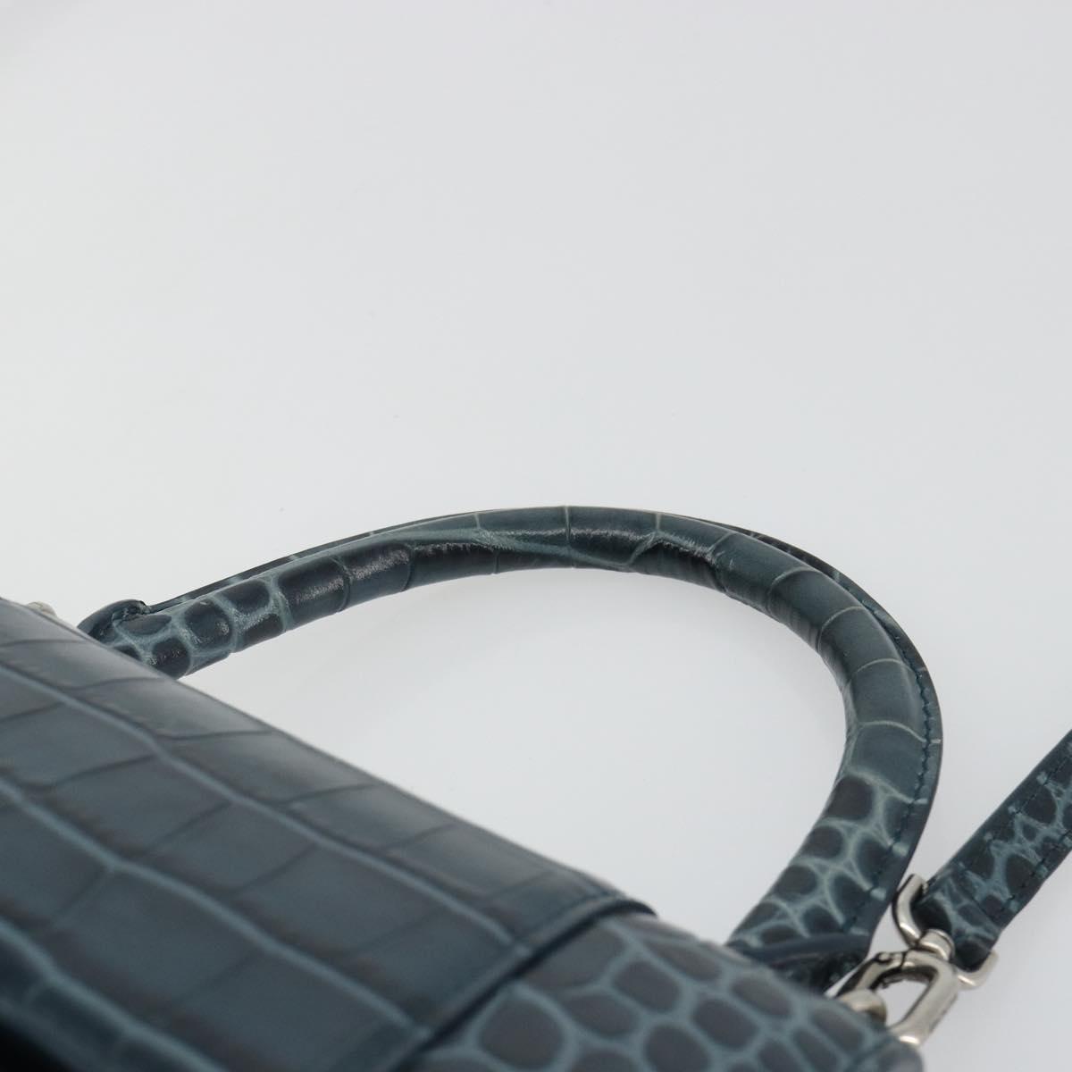 BALENCIAGA Hour Hand Bag Leather 2way Navy Silver 593546 Auth 192706M