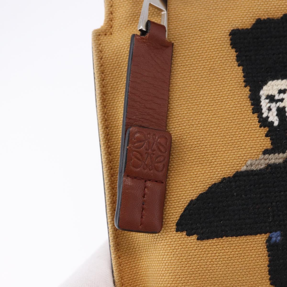 LOEWE Clutch Bag Canvas Brown Silver Auth 192707A