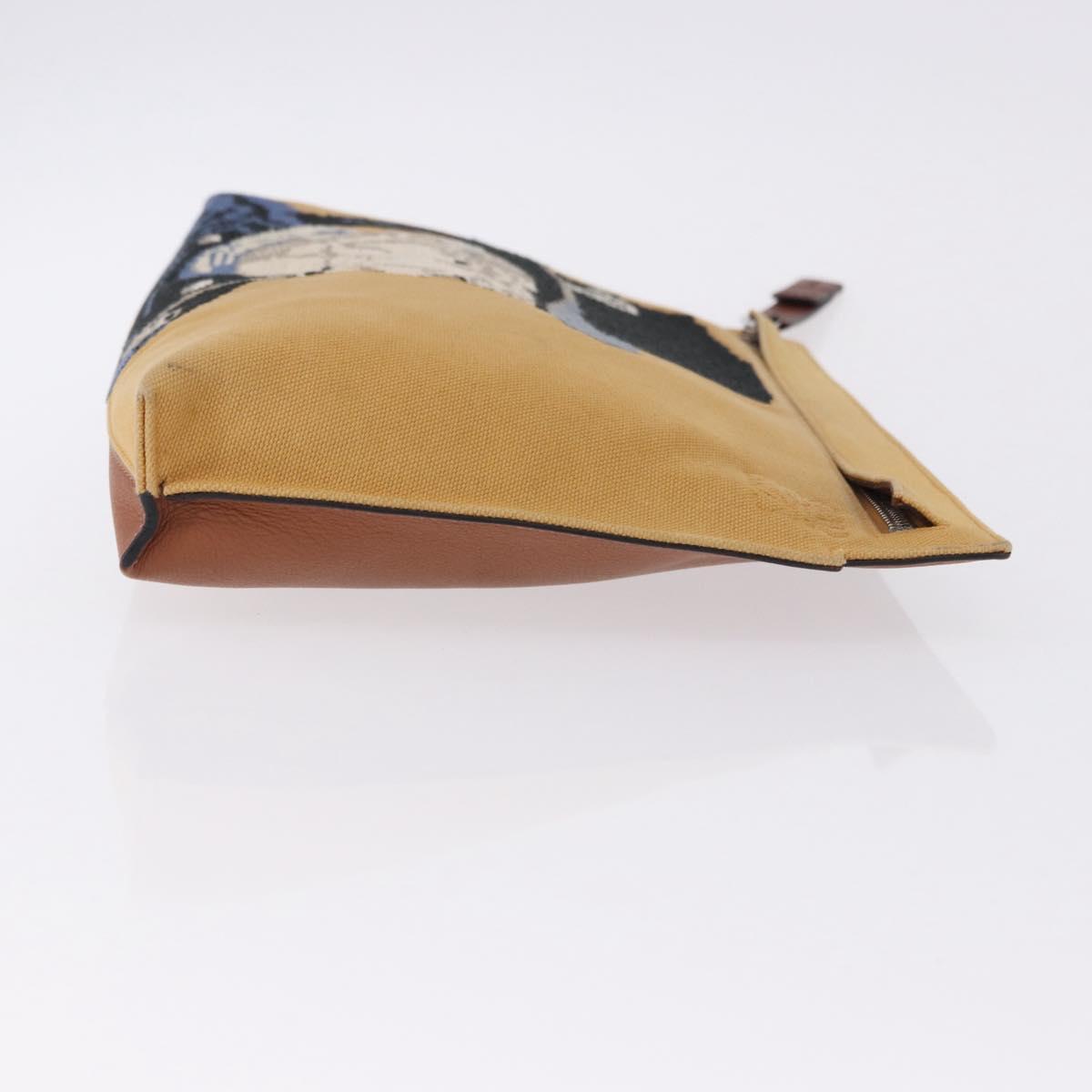LOEWE Clutch Bag Canvas Brown Silver Auth 192707A