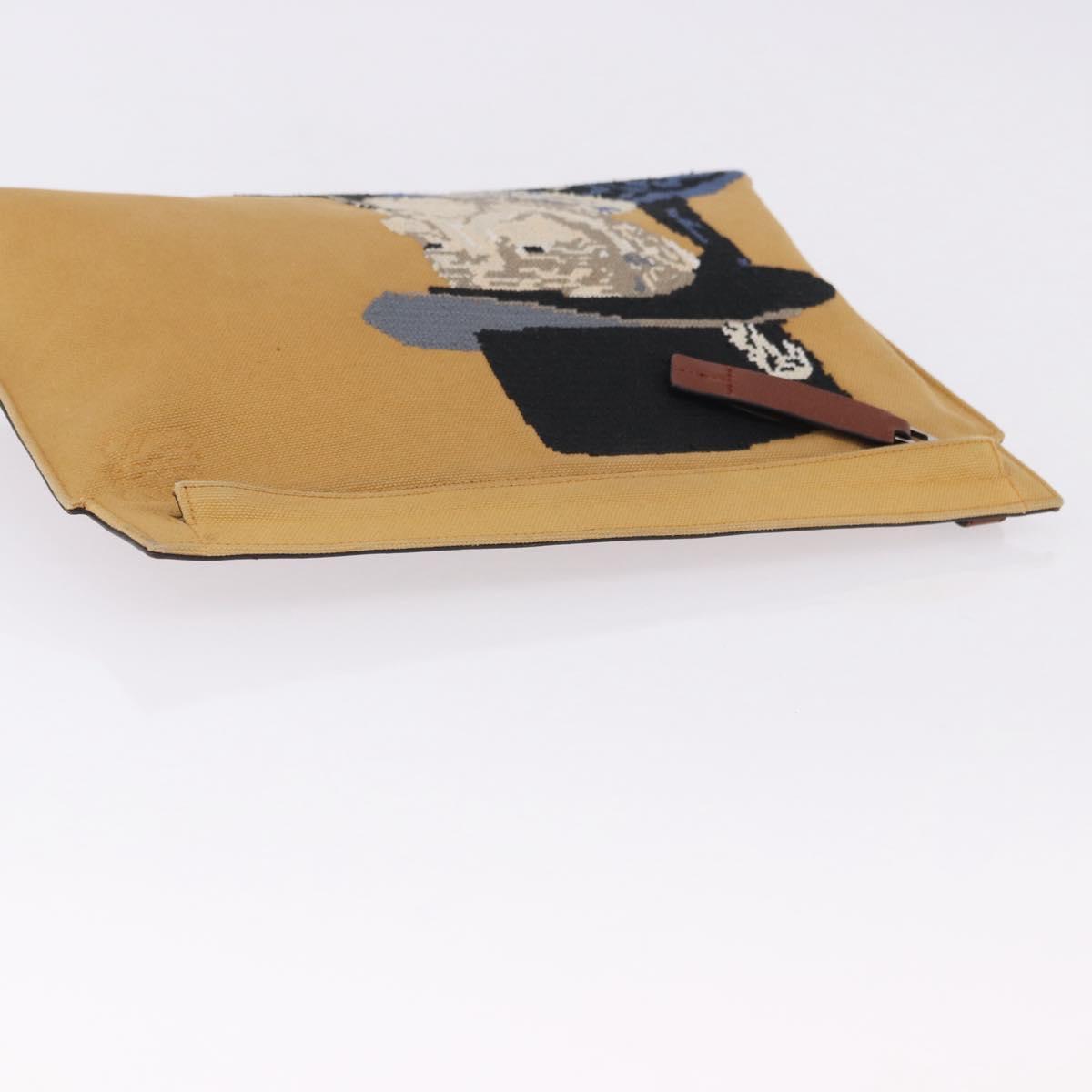 LOEWE Clutch Bag Canvas Brown Silver Auth 192707A