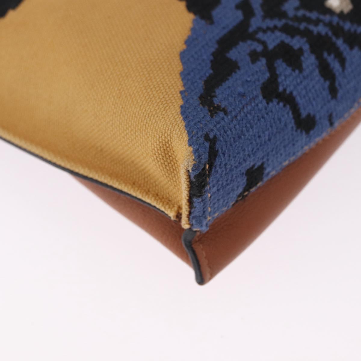 LOEWE Clutch Bag Canvas Brown Silver Auth 192707A