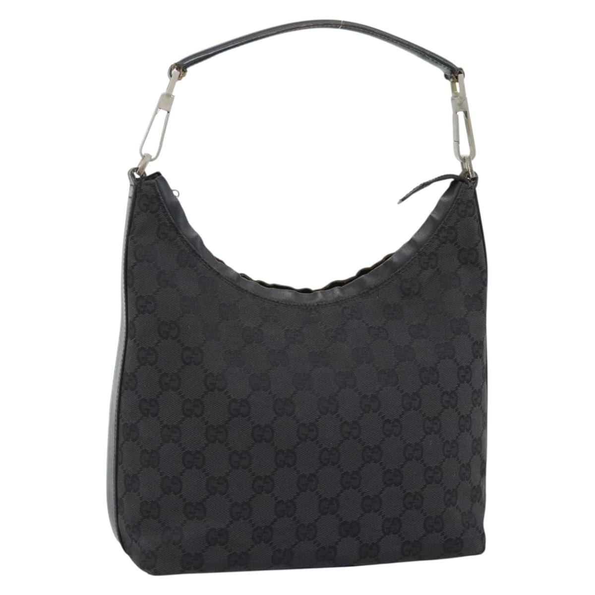 GUCCI GG Canvas Shoulder Bag Black Silver 000.0602 Auth 192708
