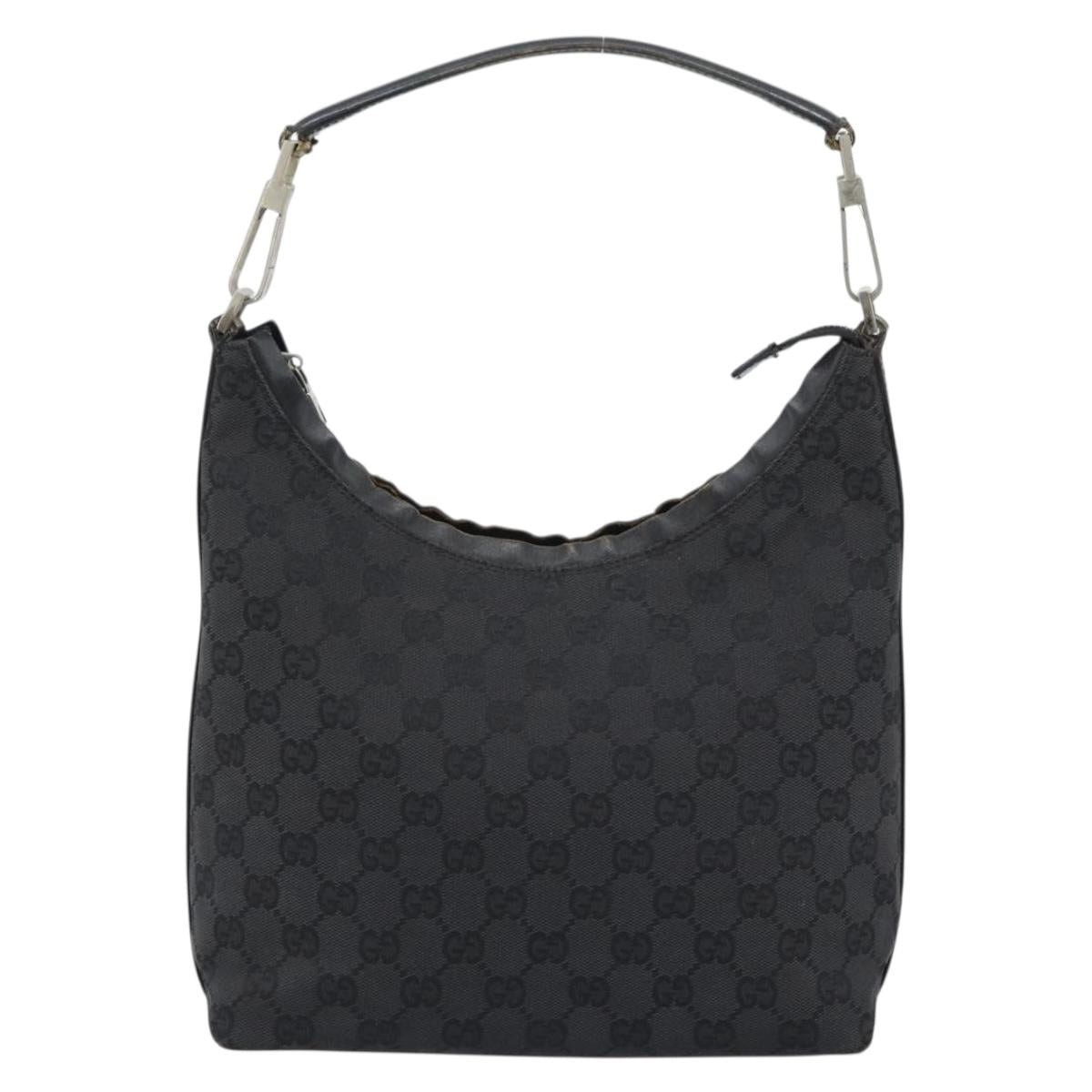 GUCCI GG Canvas Shoulder Bag Black Silver 000.0602 Auth 192708