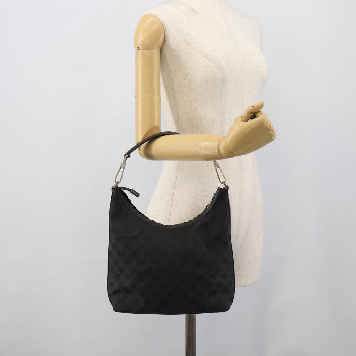 GUCCI GG Canvas Shoulder Bag Black Silver 000.0602 Auth 192708