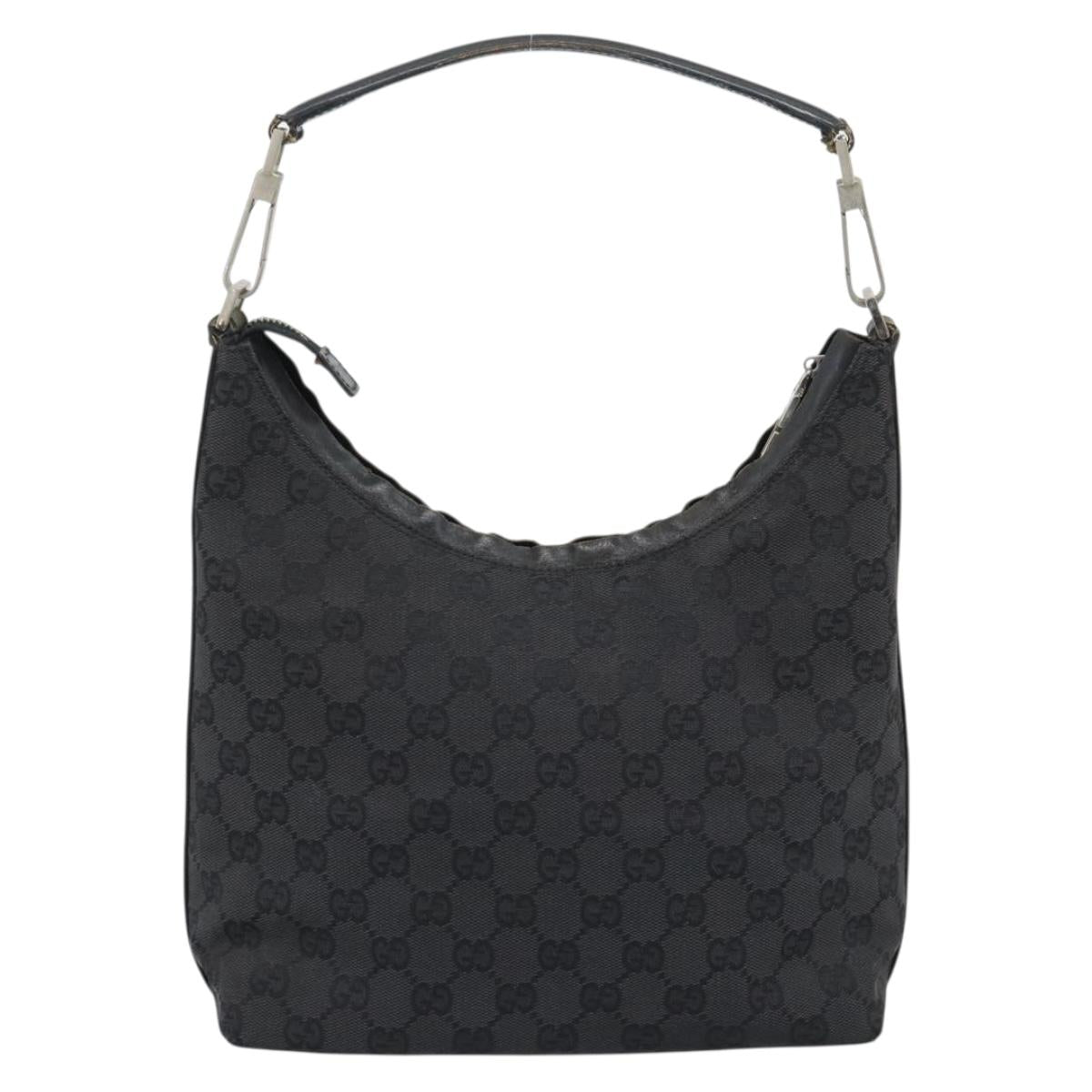 GUCCI GG Canvas Shoulder Bag Black Silver 000.0602 Auth 192708