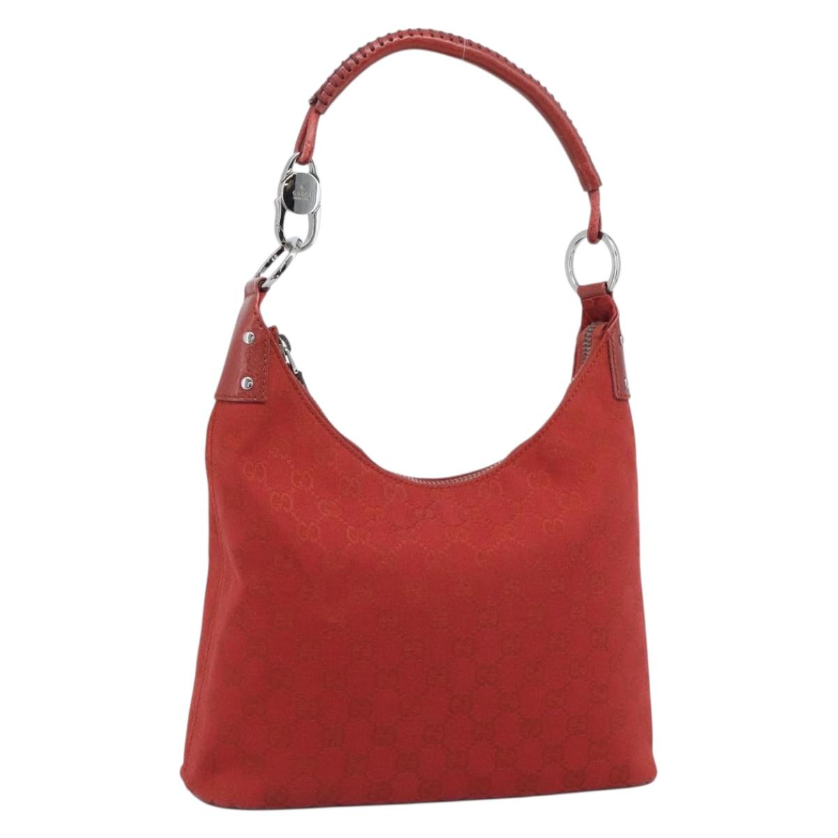 GUCCI GG Canvas Shoulder Bag Red Silver 115003 Auth 192709A