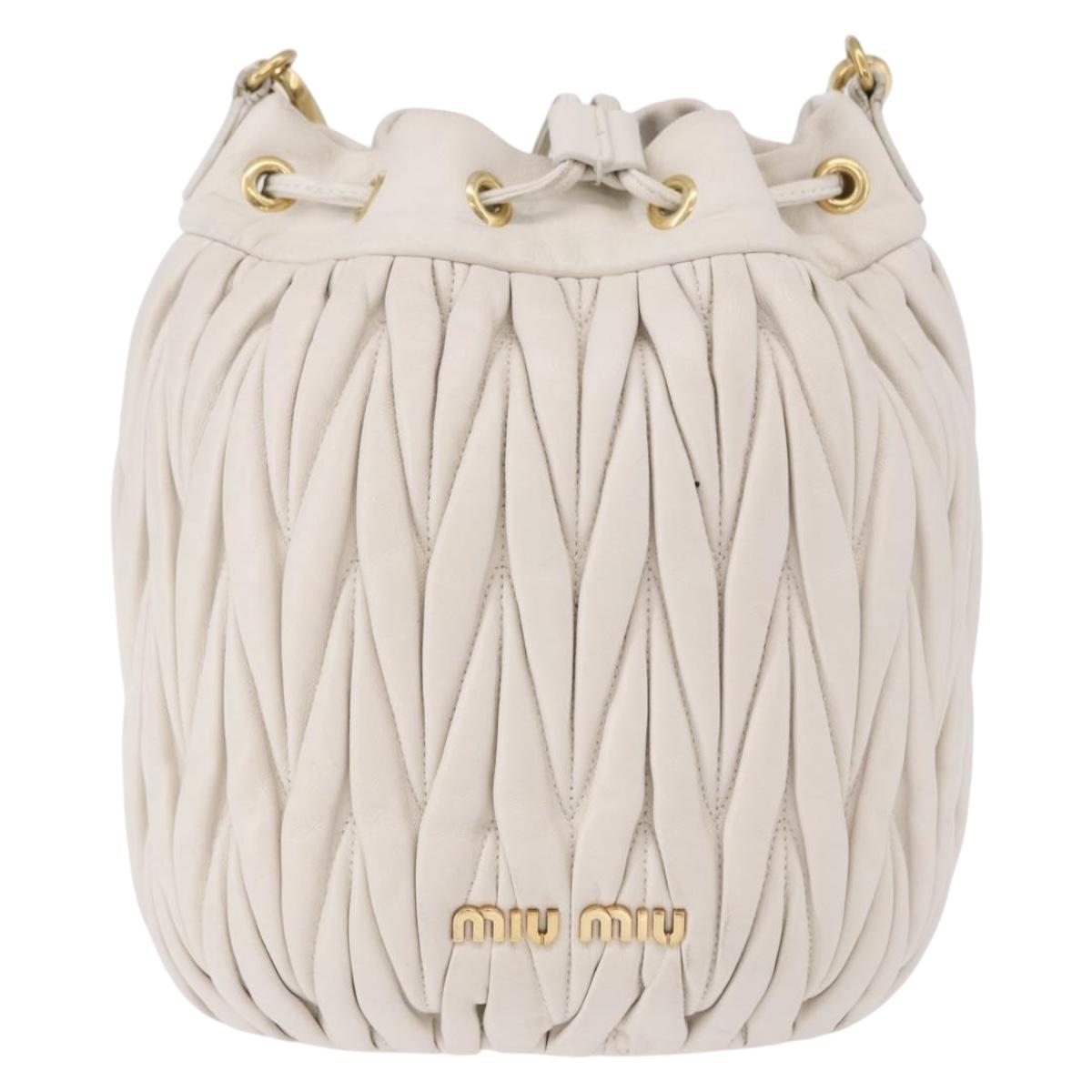 Miu Miu Matelasse Shoulder Bag Leather White Gold Tone Auth 192710A