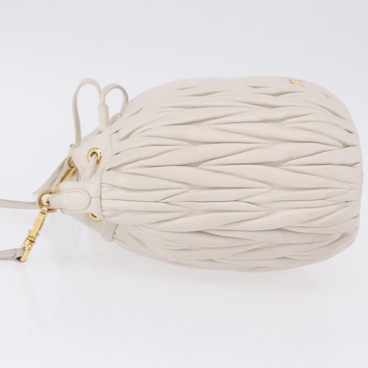 Miu Miu Matelasse Shoulder Bag Leather White Gold Tone Auth 192710A