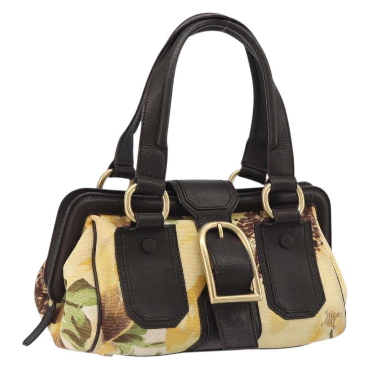 CELINE Hand Bag Canvas Yellow Gold Tone Auth 192711A