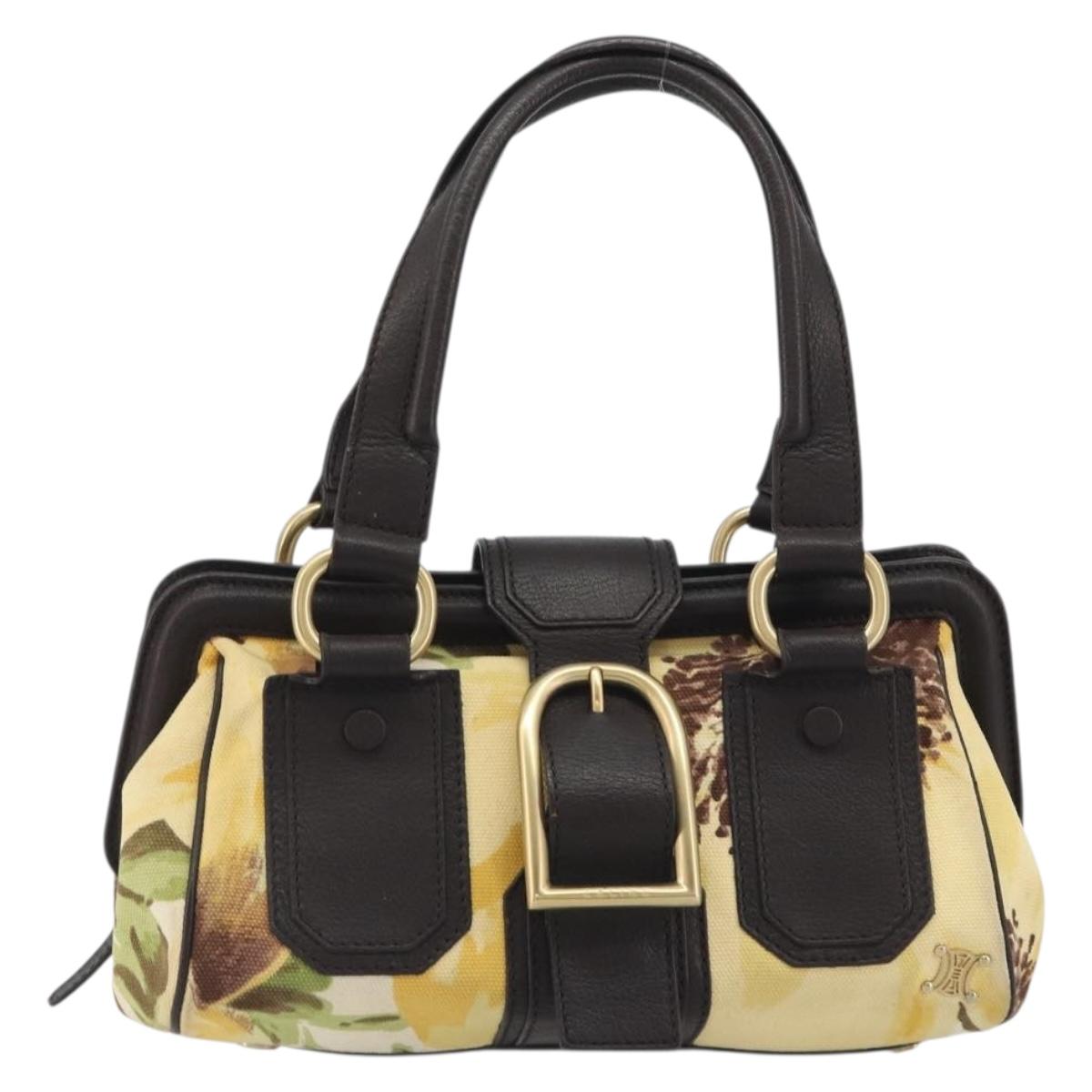 CELINE Hand Bag Canvas Yellow Gold Tone Auth 192711A