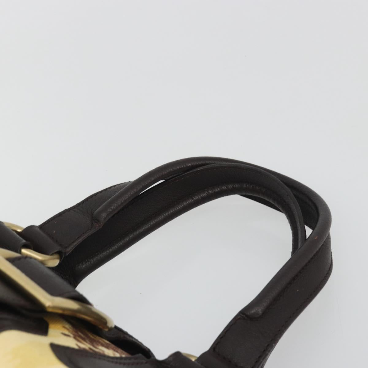 CELINE Hand Bag Canvas Yellow Gold Tone Auth 192711A