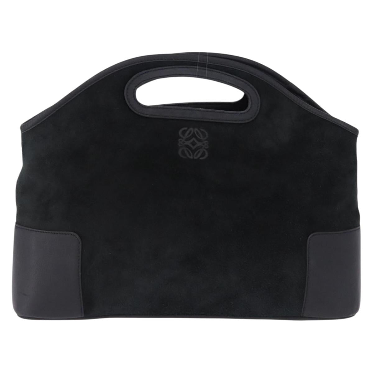 LOEWE Hand Bag Suede Black Auth 192713A