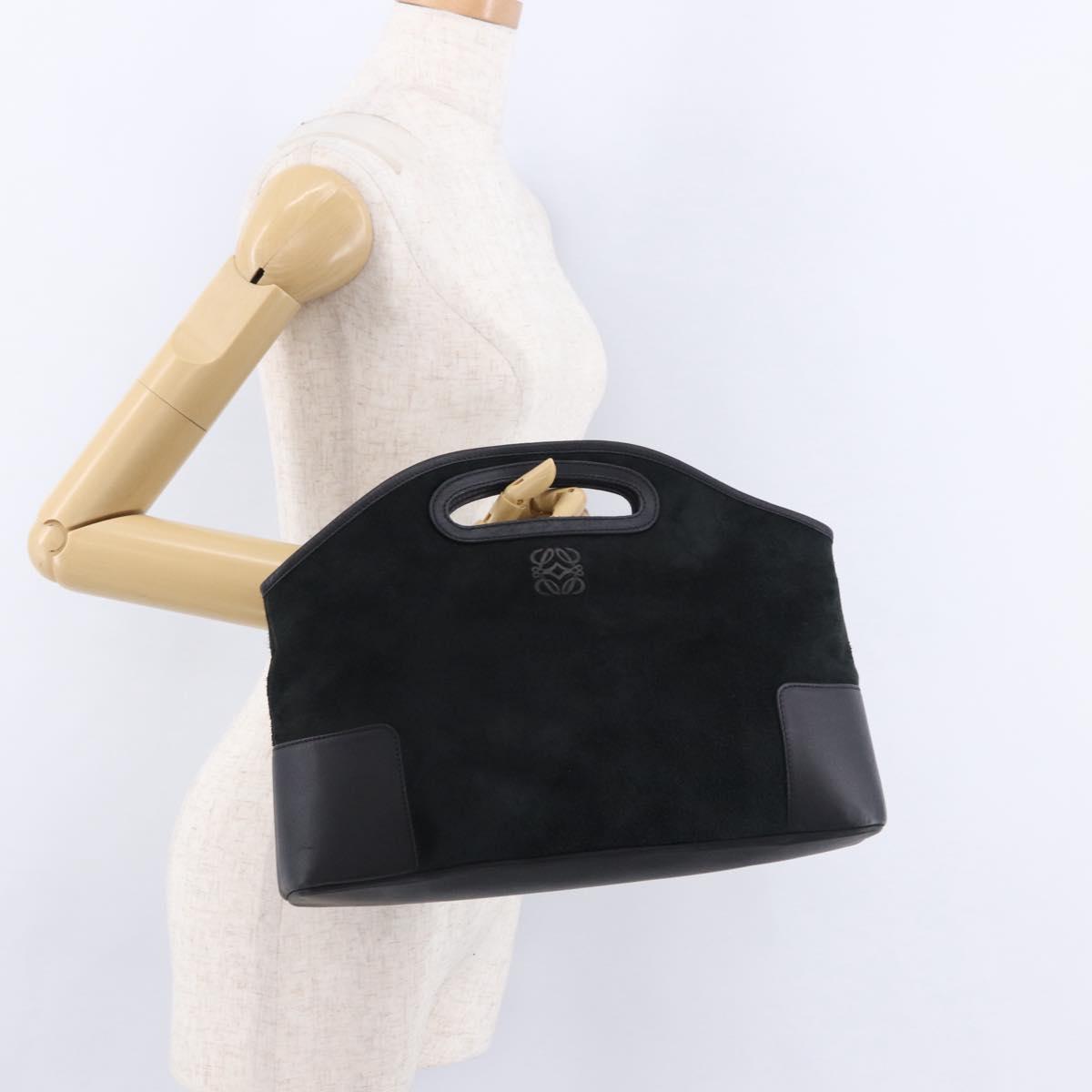 LOEWE Hand Bag Suede Black Auth 192713A