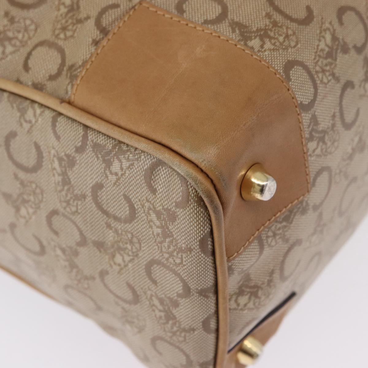 CELINE C Saluki Boston Bag PVC Leather Beige Gold Tone Auth 192714