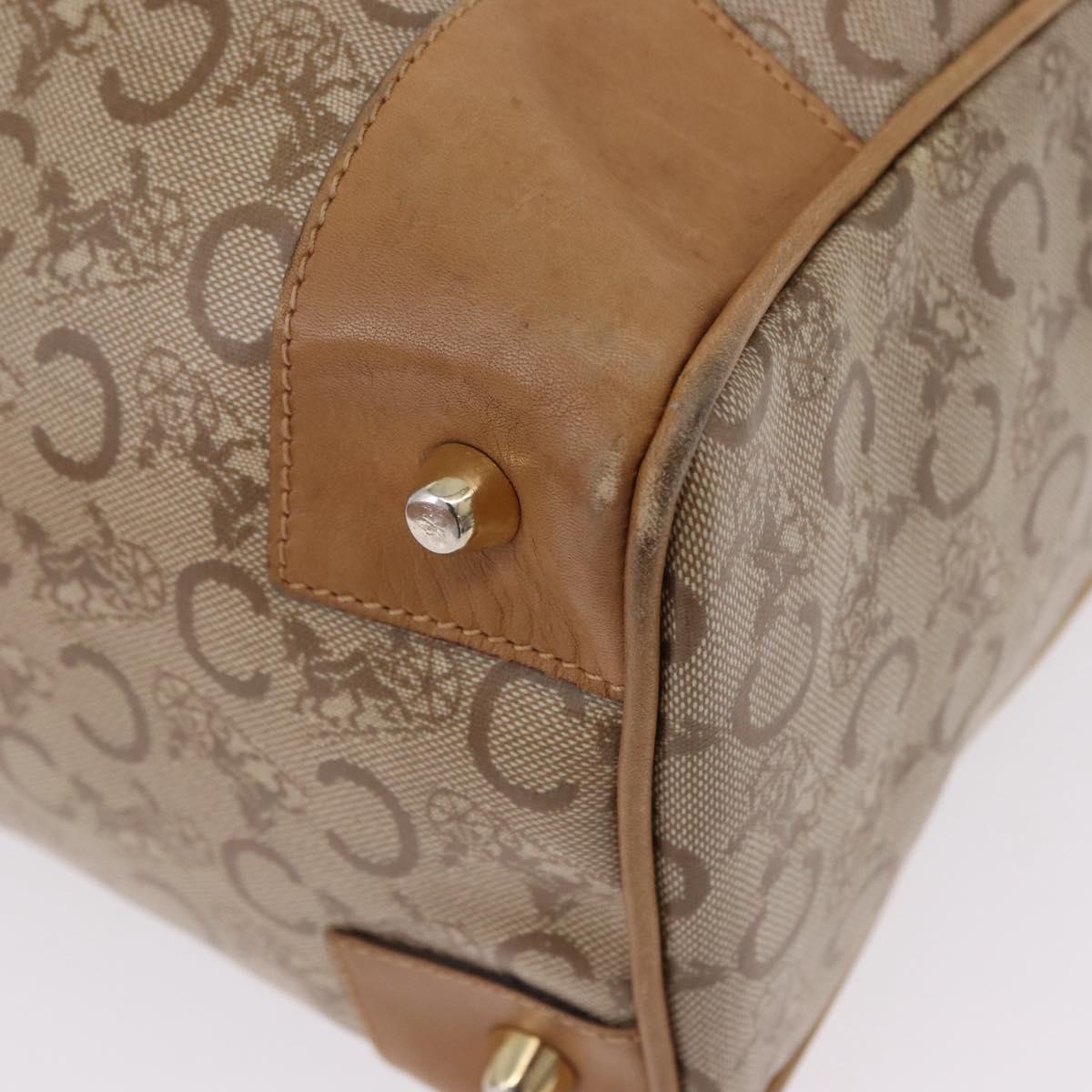 CELINE C Saluki Boston Bag PVC Leather Beige Gold Tone Auth 192714