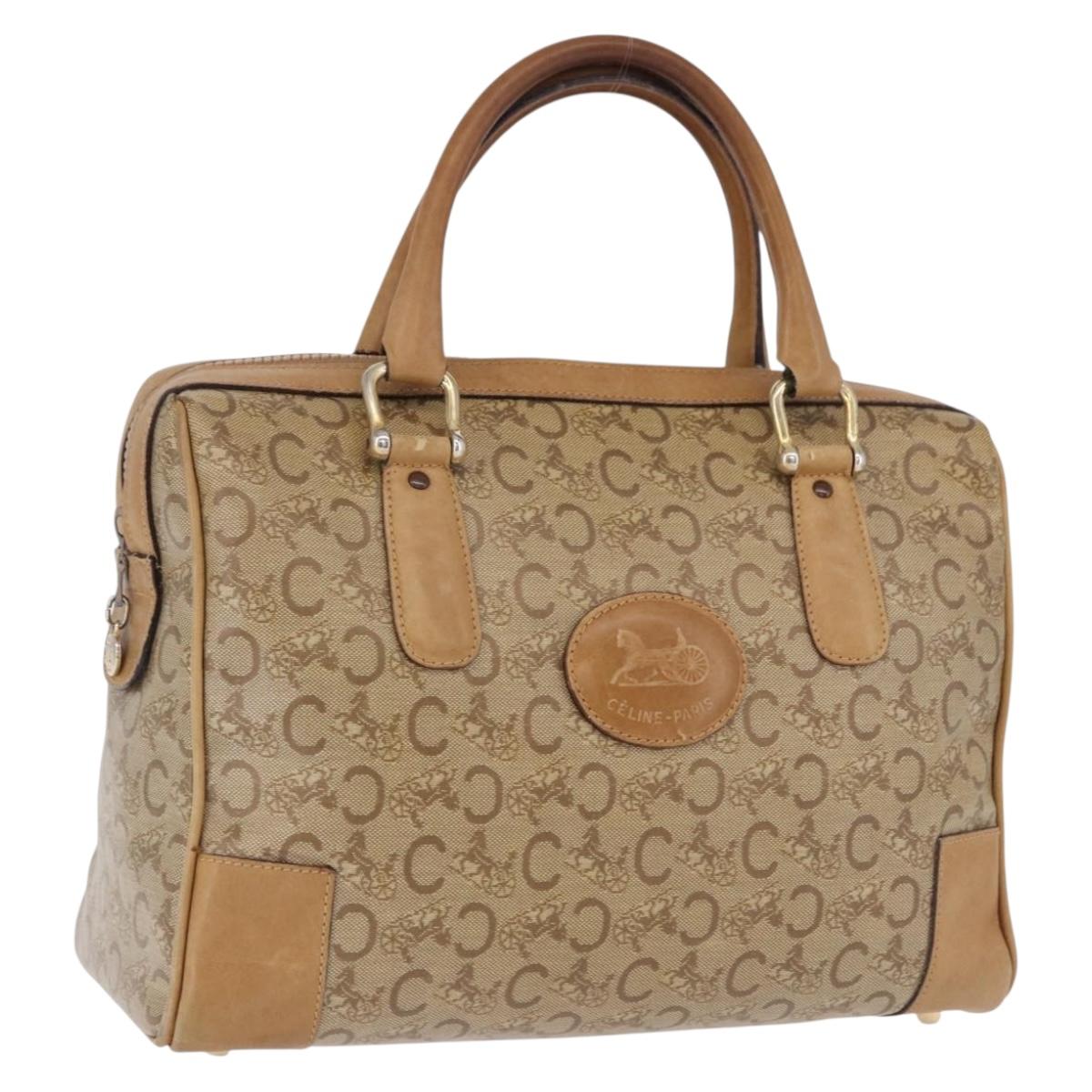 CELINE C Saluki Boston Bag PVC Leather Beige Gold Tone Auth 192714