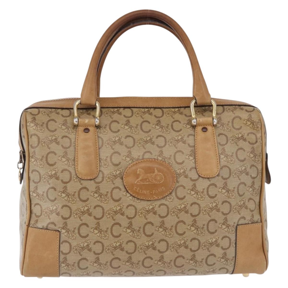 CELINE C Saluki Boston Bag PVC Leather Beige Gold Tone Auth 192714