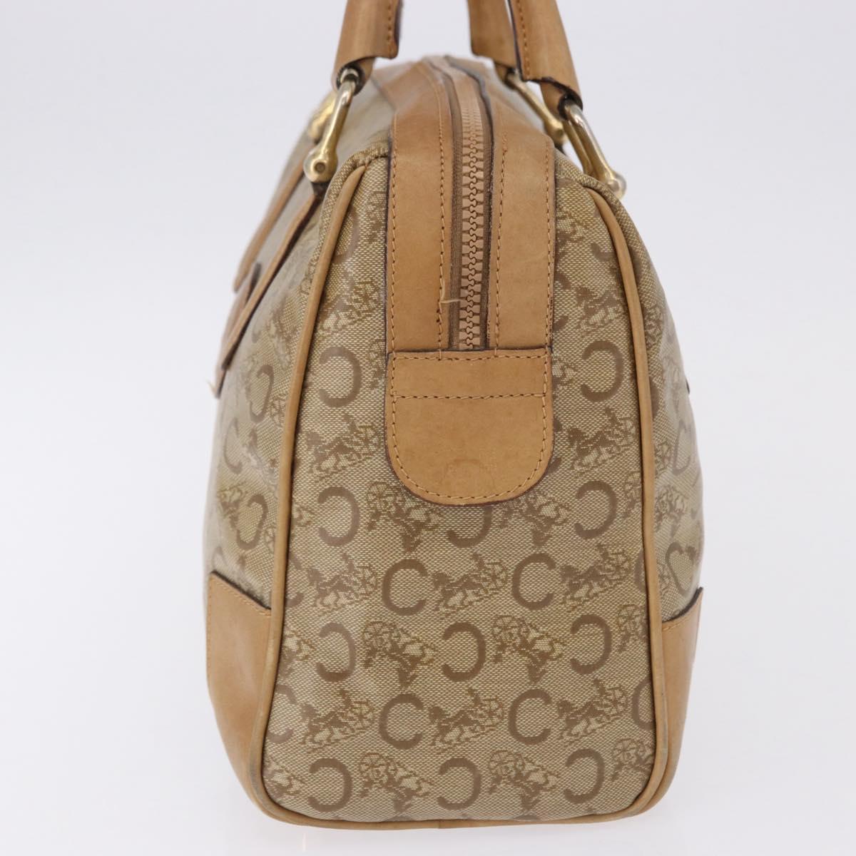 CELINE C Saluki Boston Bag PVC Leather Beige Gold Tone Auth 192714
