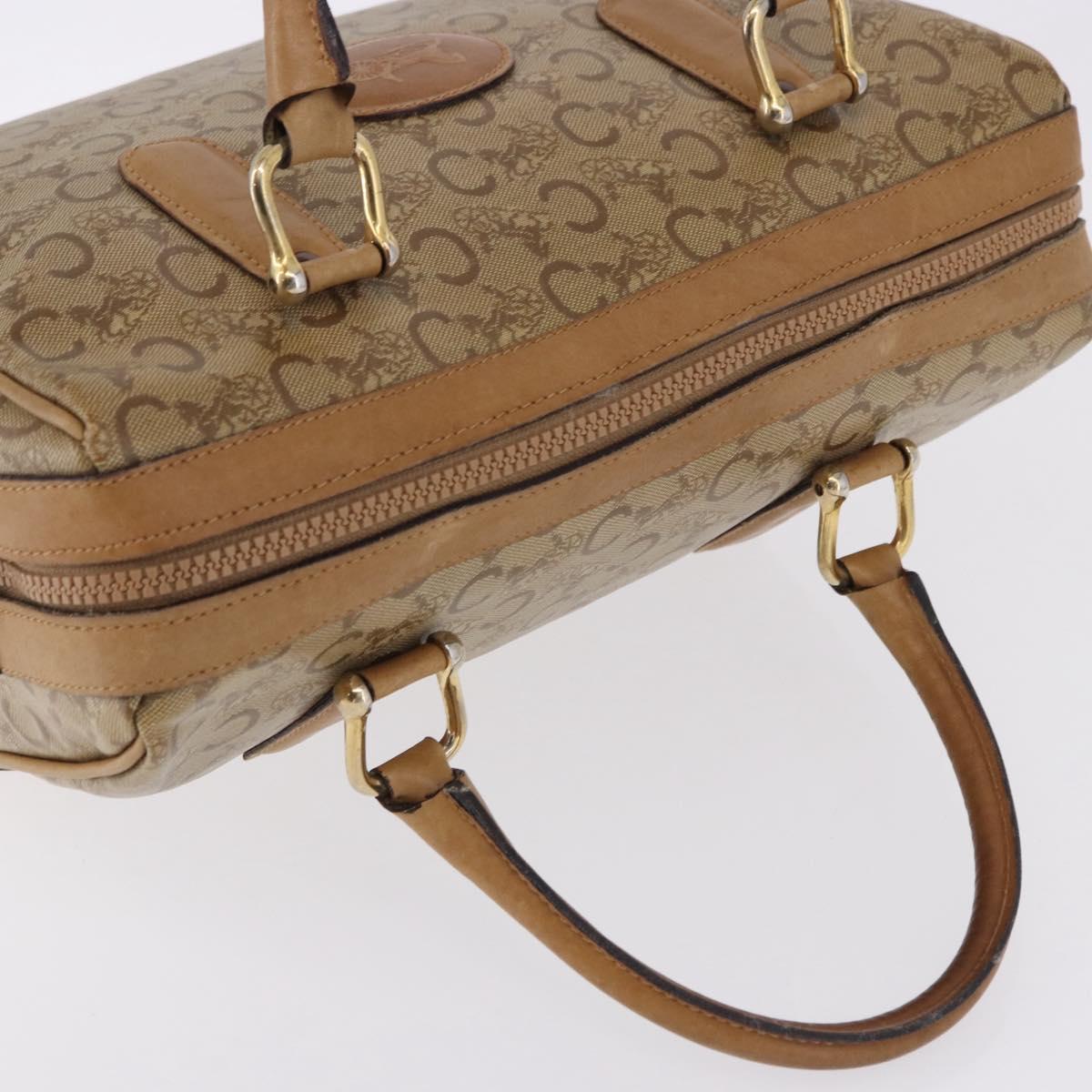 CELINE C Saluki Boston Bag PVC Leather Beige Gold Tone Auth 192714
