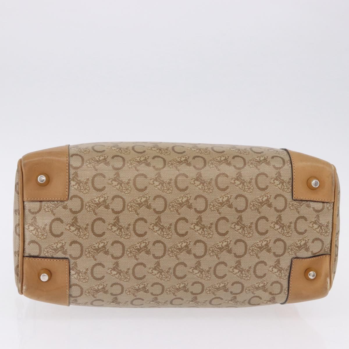 CELINE C Saluki Boston Bag PVC Leather Beige Gold Tone Auth 192714