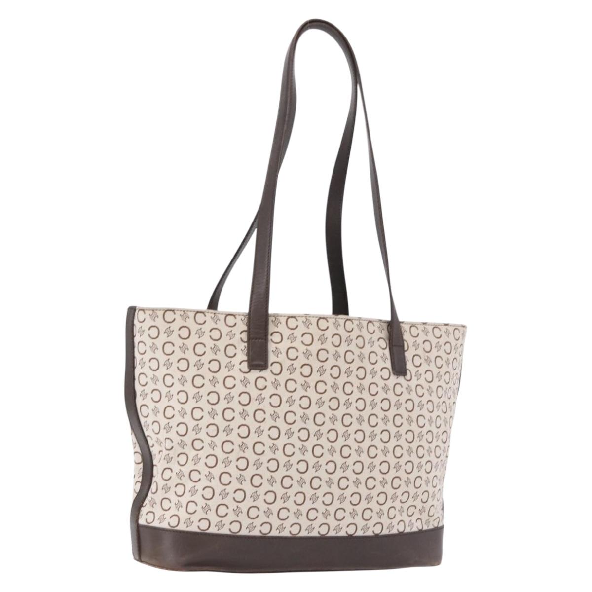 CELINE C Macadam Tote Bag Canvas Ivory Brown Auth 192715