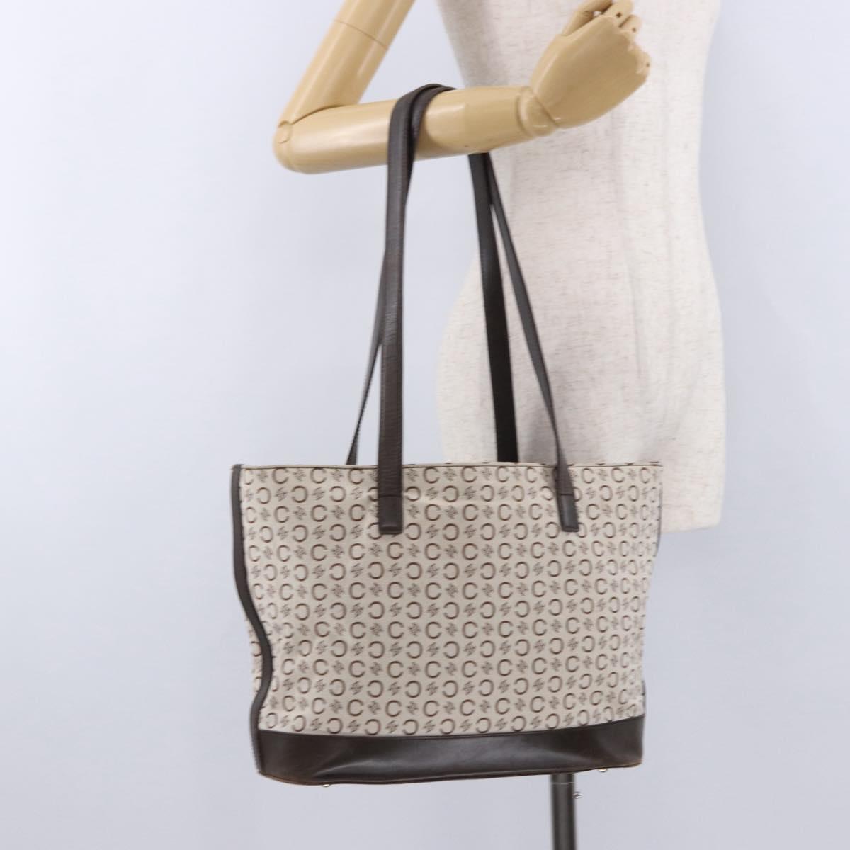 CELINE C Macadam Tote Bag Canvas Ivory Brown Auth 192715