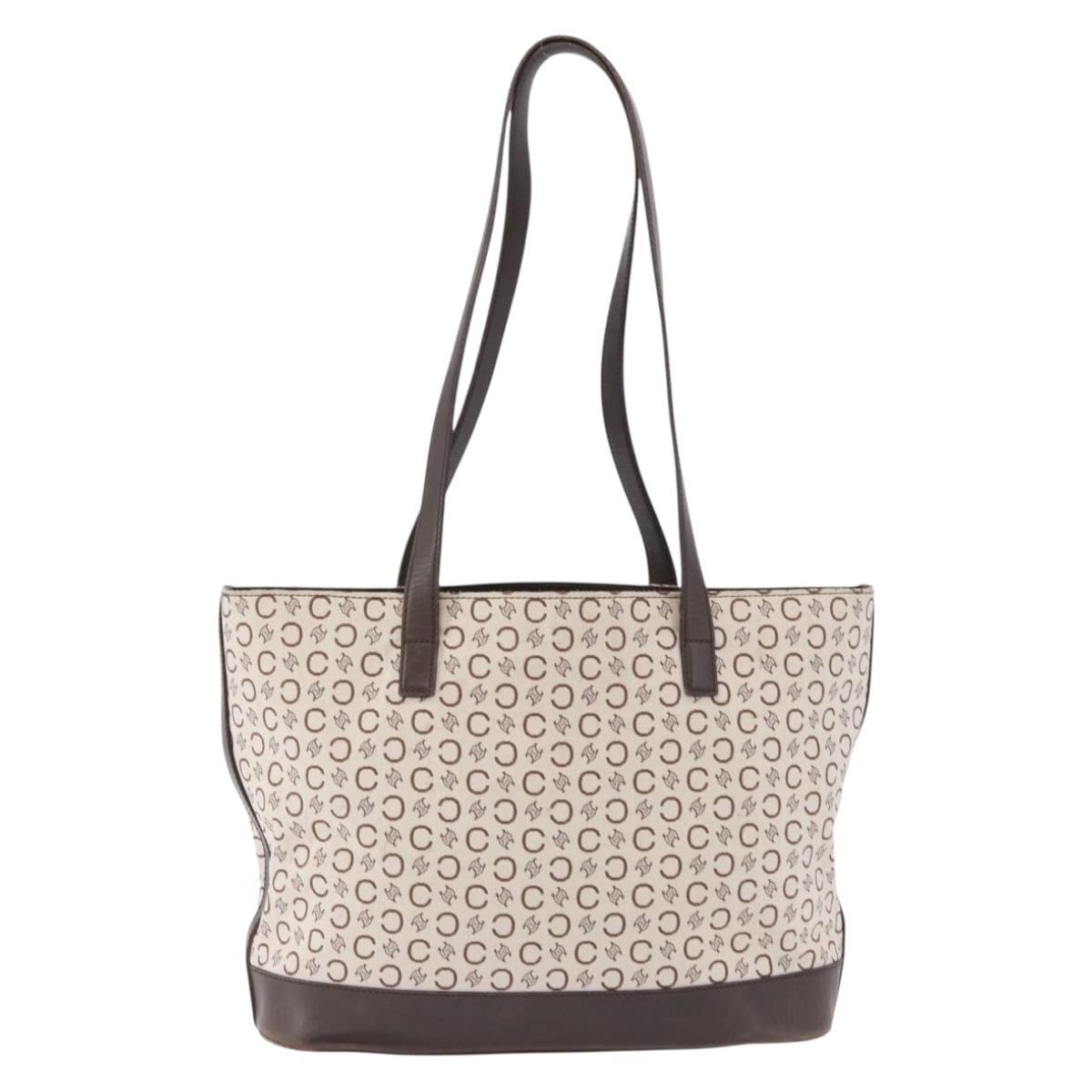 CELINE C Macadam Tote Bag Canvas Ivory Brown Auth 192715