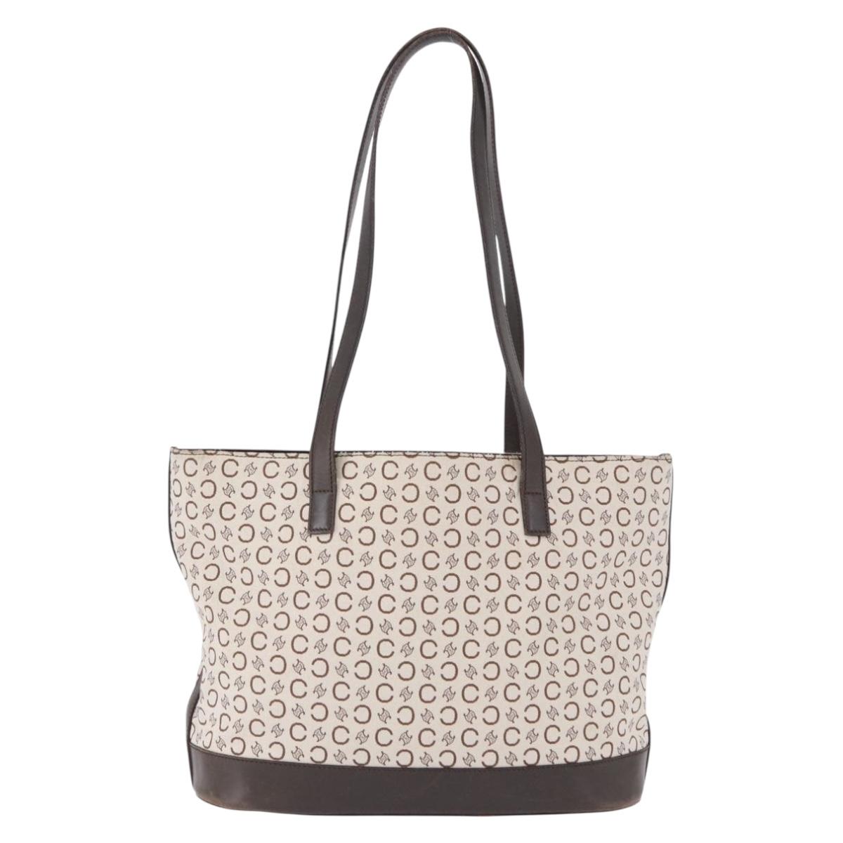 CELINE C Macadam Tote Bag Canvas Ivory Brown Auth 192715