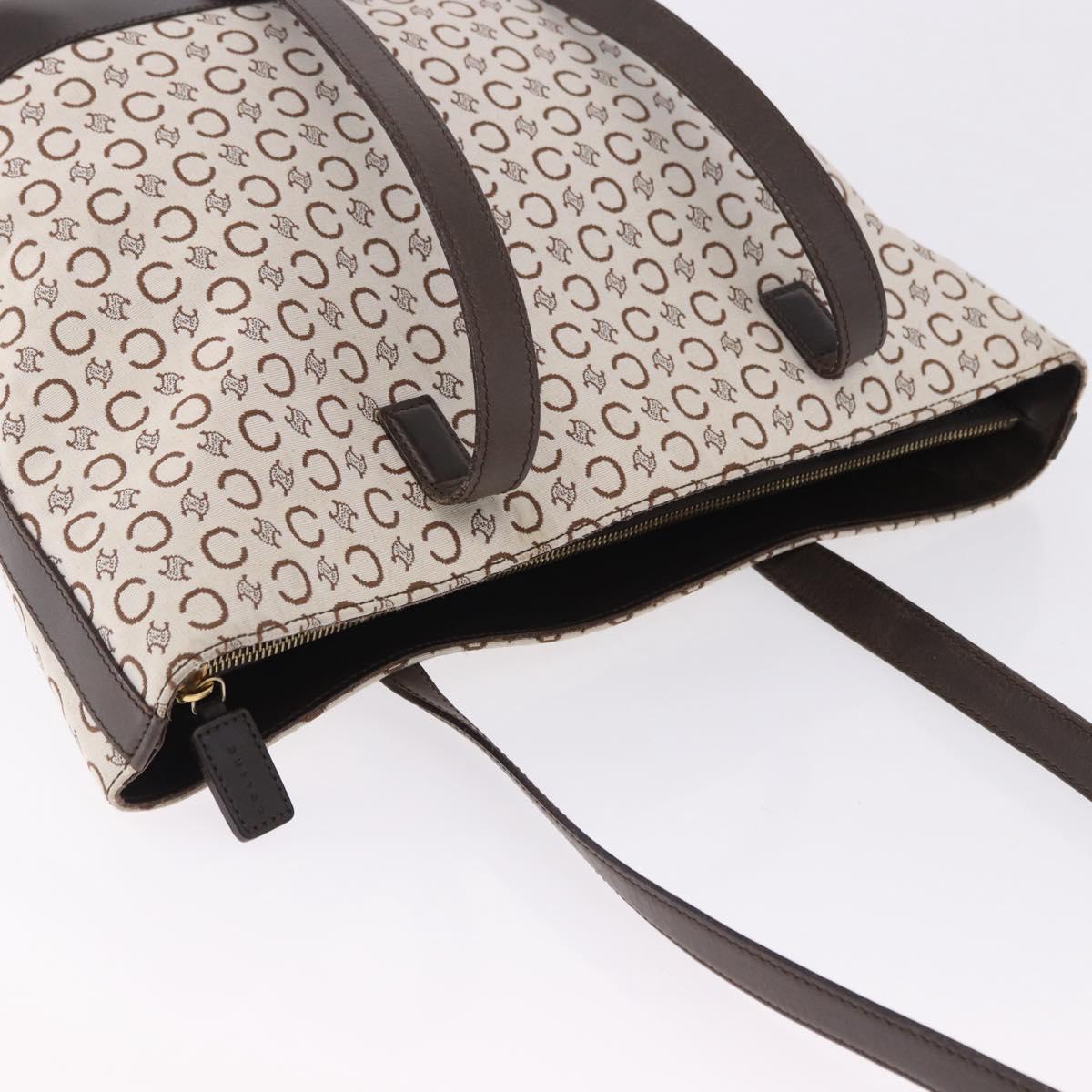 CELINE C Macadam Tote Bag Canvas Ivory Brown Auth 192715