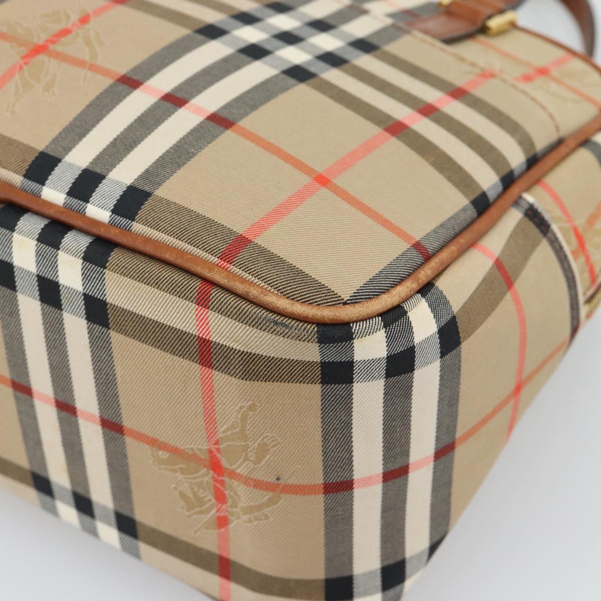 BURBERRY Nova Check Hand Bag Canvas Beige Gold Tone Auth 192718