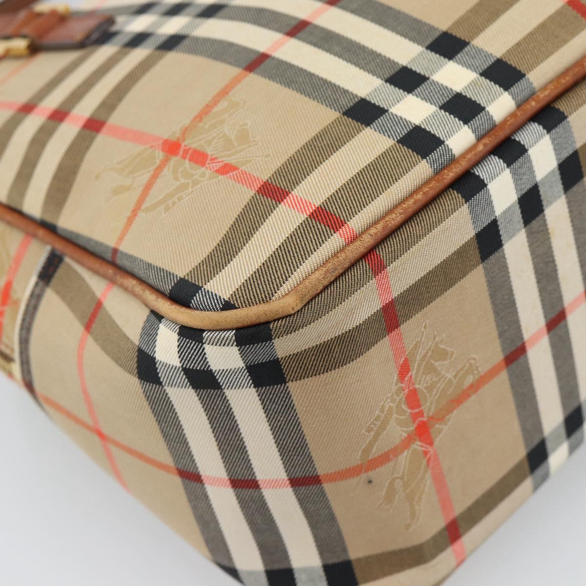 BURBERRY Nova Check Hand Bag Canvas Beige Gold Tone Auth 192718