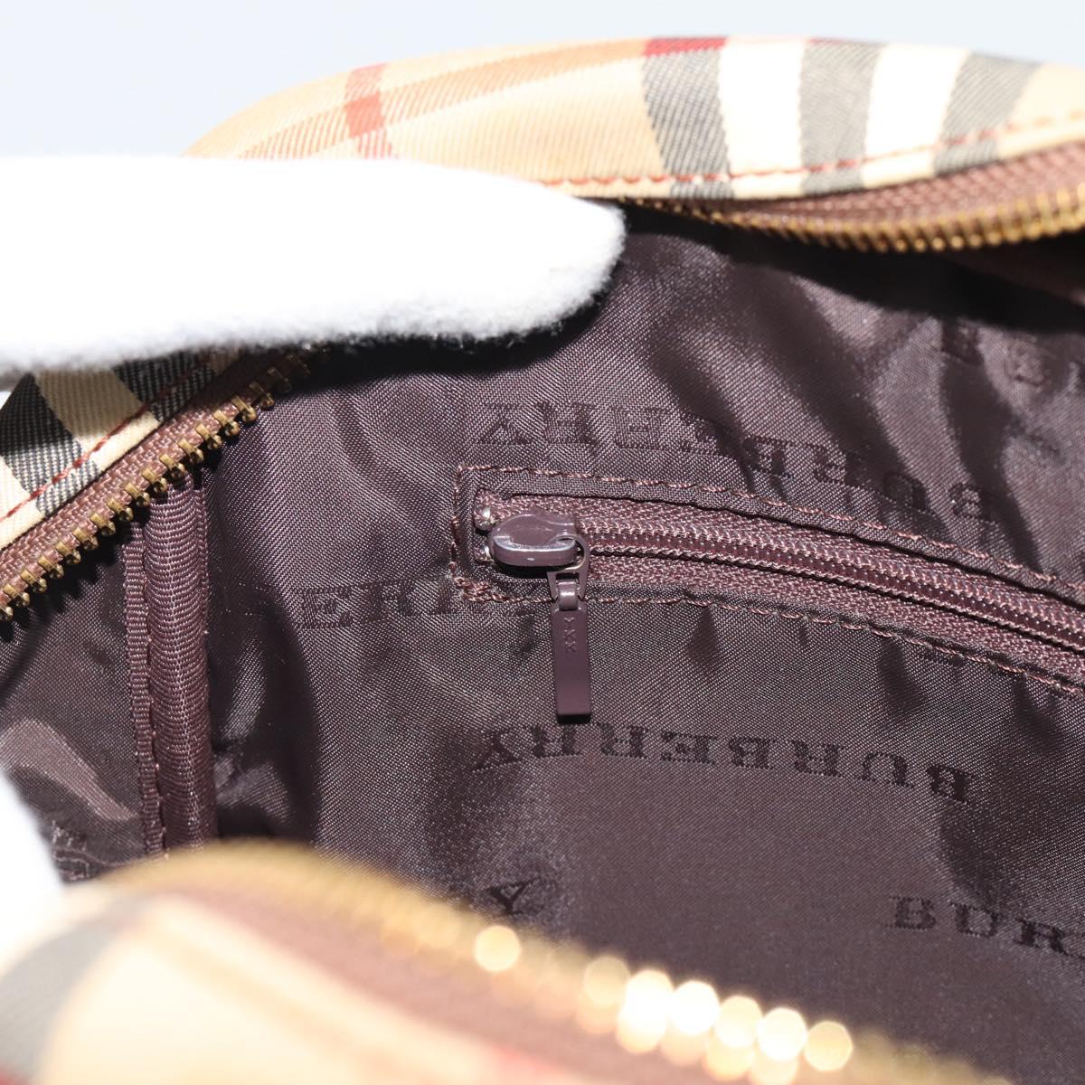 BURBERRY Nova Check Hand Bag Canvas Beige Gold Tone Auth 192718