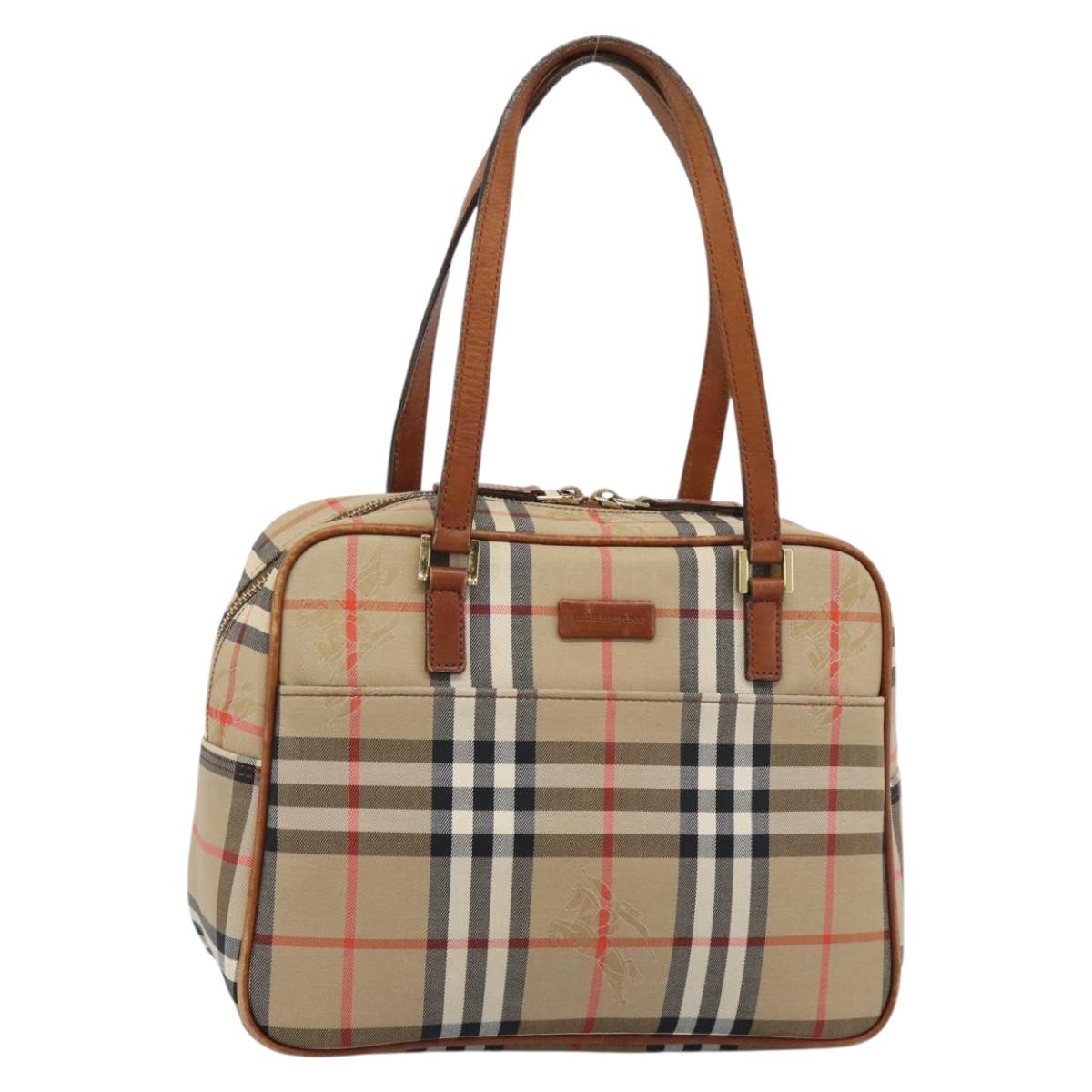 BURBERRY Nova Check Hand Bag Canvas Beige Gold Tone Auth 192718