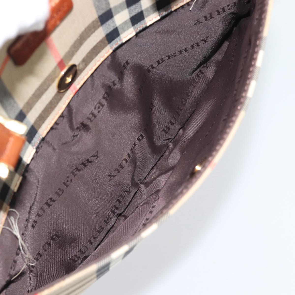 BURBERRY Nova Check Hand Bag Canvas Beige Gold Tone Auth 192718