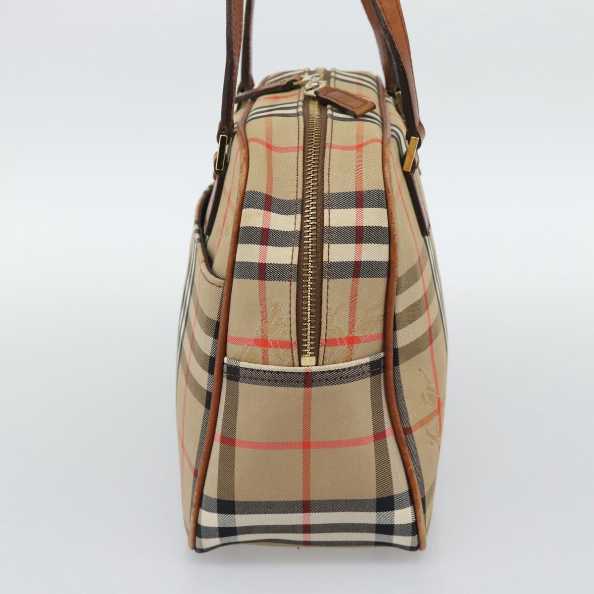 BURBERRY Nova Check Hand Bag Canvas Beige Gold Tone Auth 192718