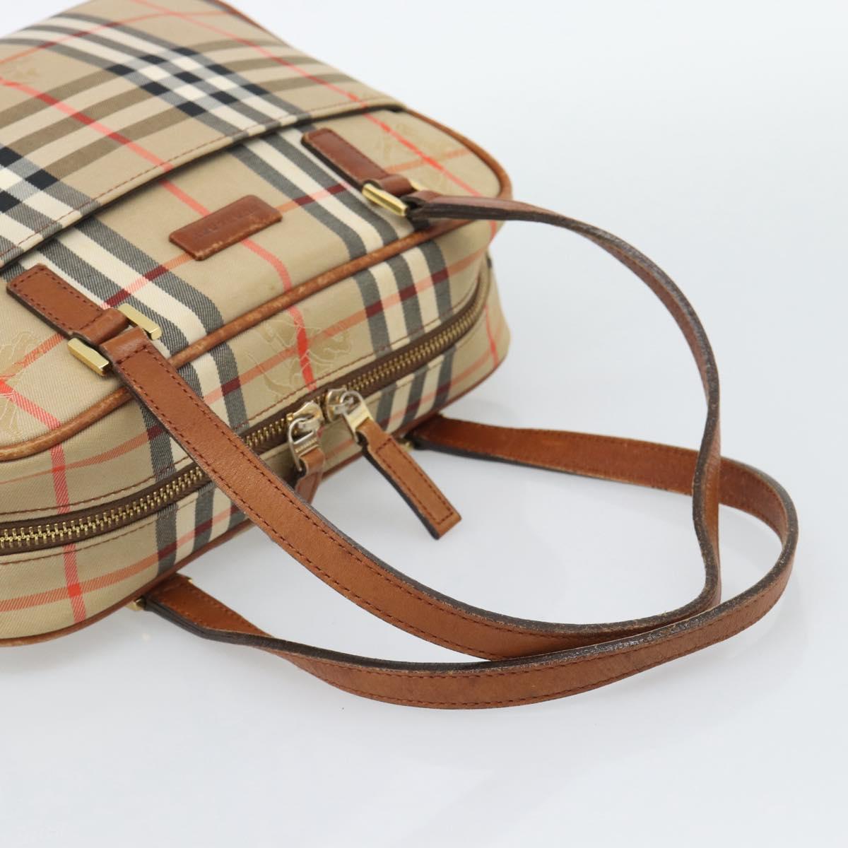 BURBERRY Nova Check Hand Bag Canvas Beige Gold Tone Auth 192718