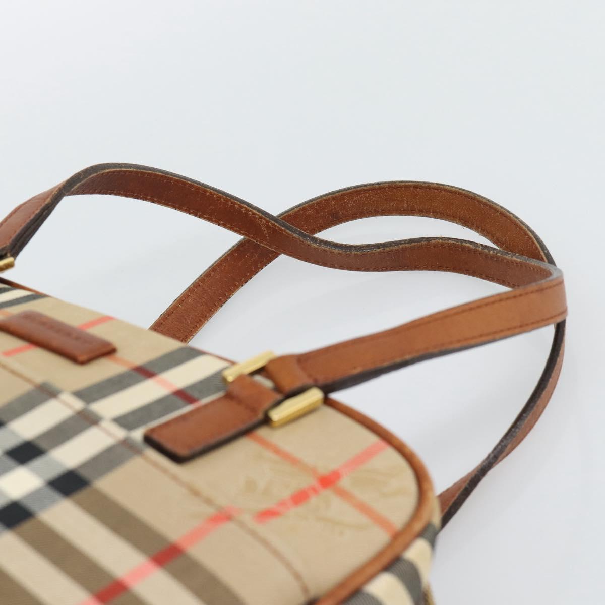 BURBERRY Nova Check Hand Bag Canvas Beige Gold Tone Auth 192718