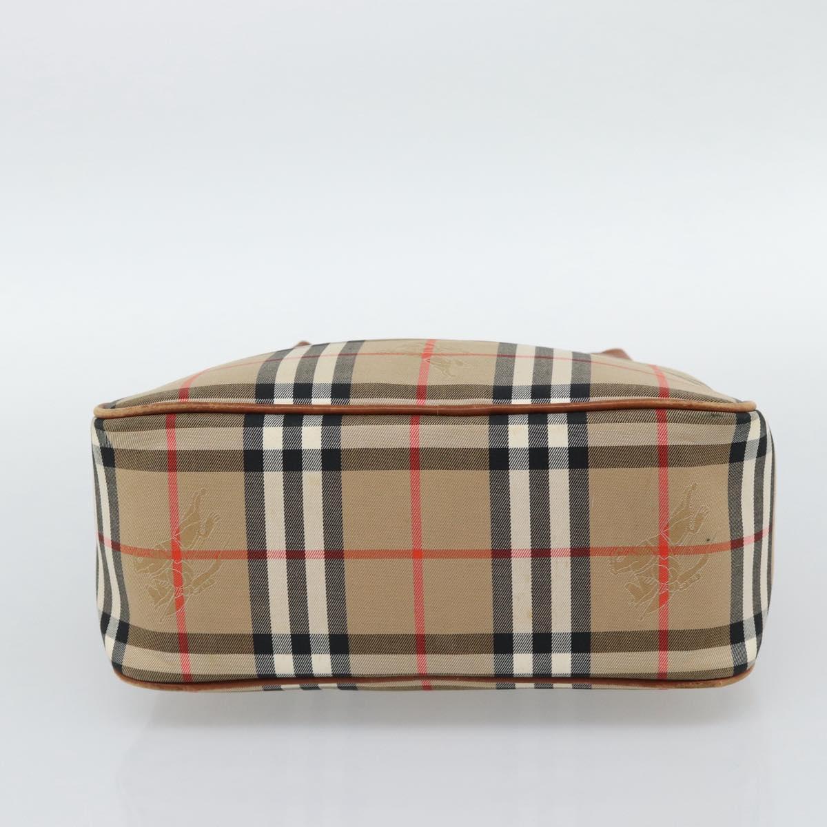 BURBERRY Nova Check Hand Bag Canvas Beige Gold Tone Auth 192718