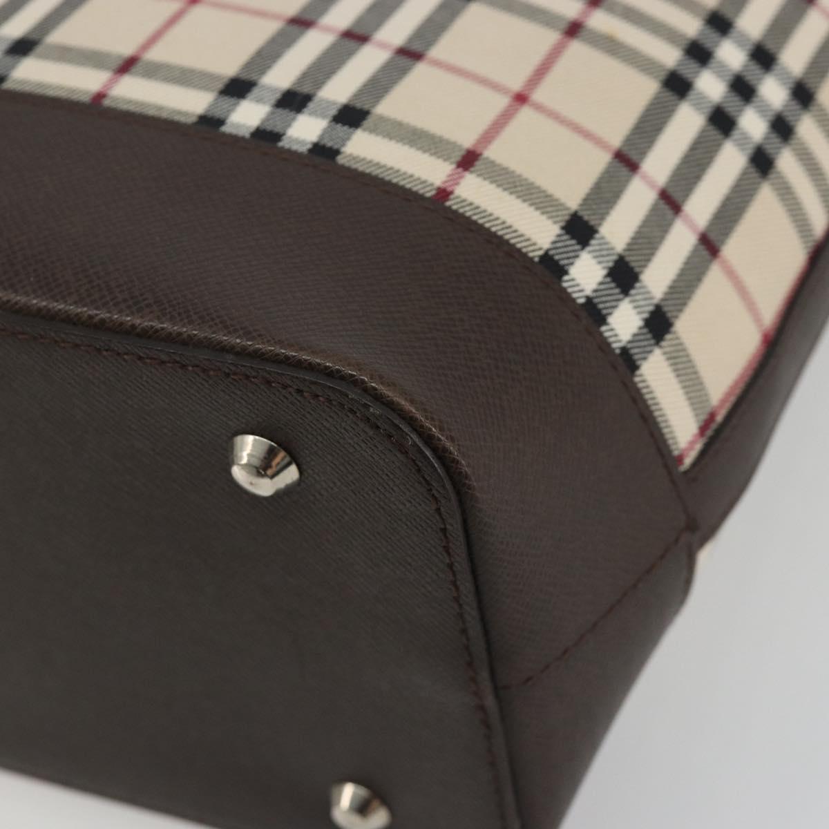 BURBERRY Nova Check Hand Bag Canvas Beige Silver Auth 192719V