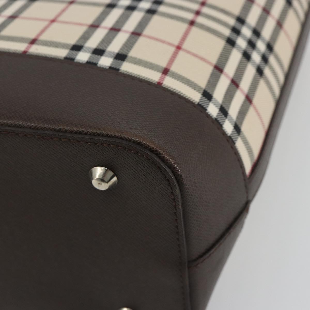 BURBERRY Nova Check Hand Bag Canvas Beige Silver Auth 192719V