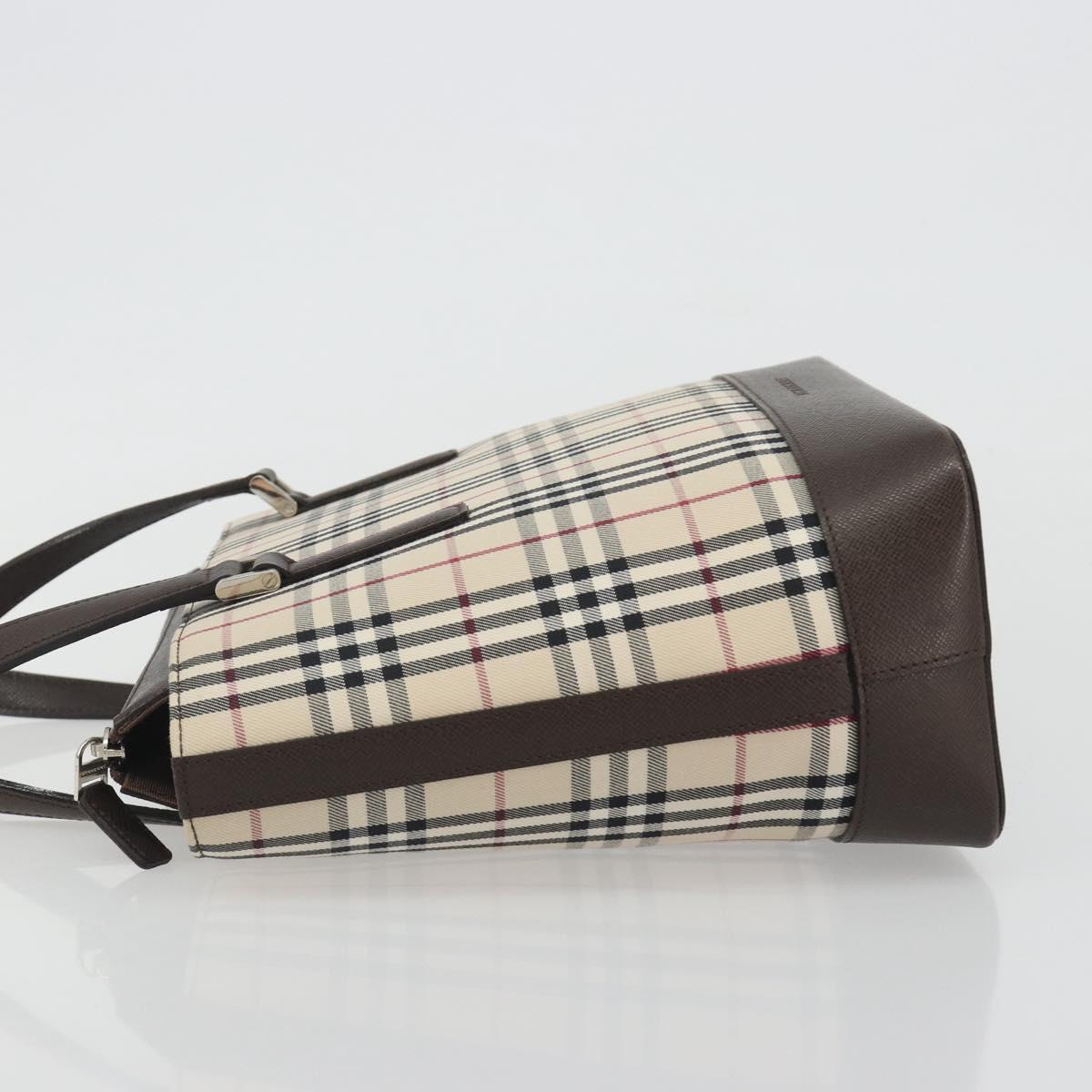 BURBERRY Nova Check Hand Bag Canvas Beige Silver Auth 192719V