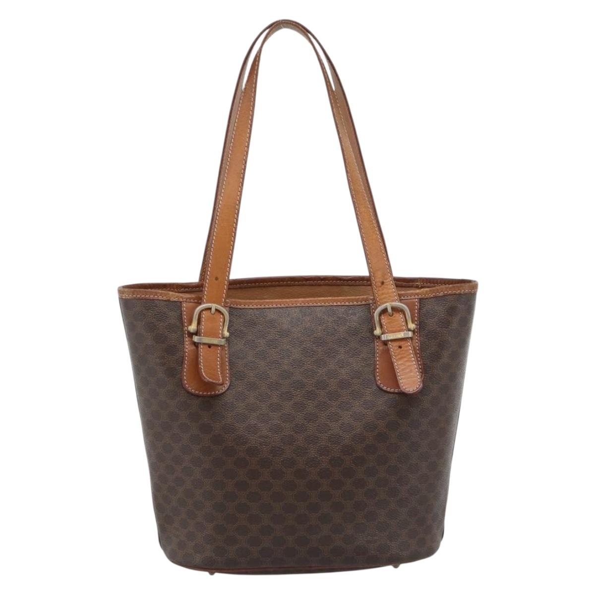 CELINE Macadam Tote Bag PVC Leather Brown Gold Tone Auth 192720