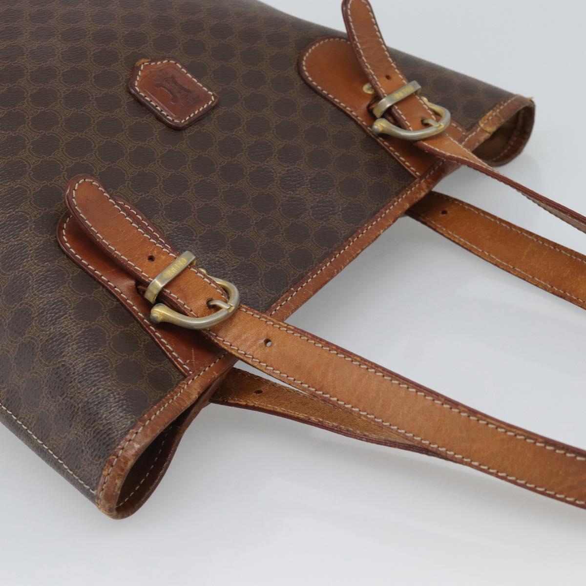 CELINE Macadam Tote Bag PVC Leather Brown Gold Tone Auth 192720