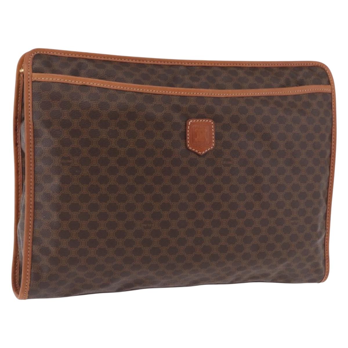 CELINE Macadam Clutch Bag PVC Leather Brown Gold Tone Auth 192724A