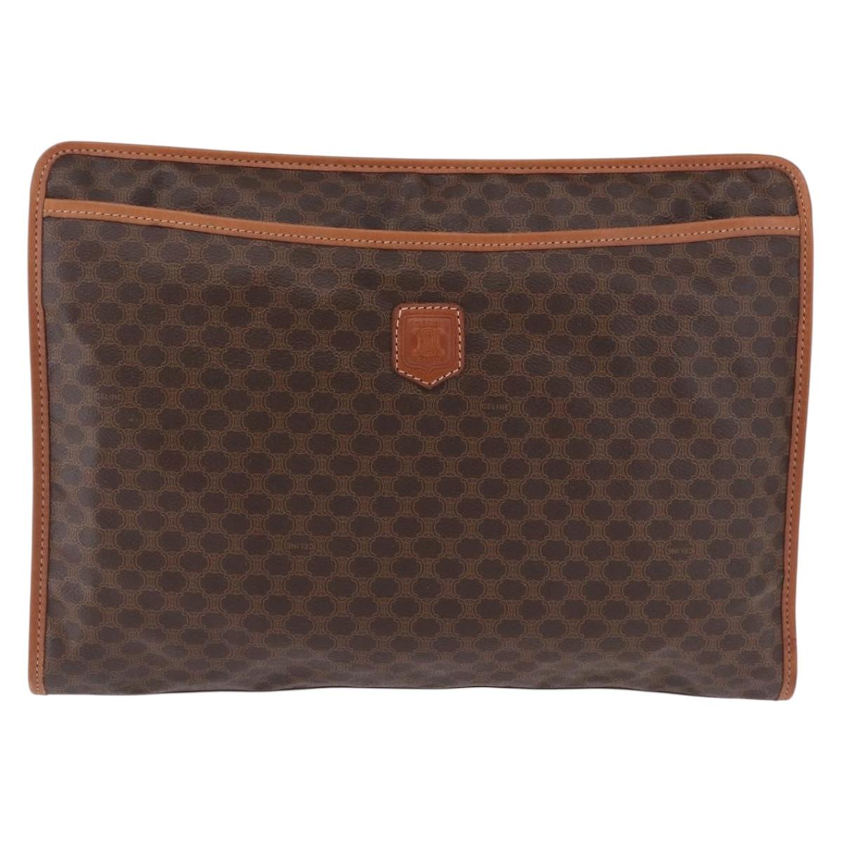 CELINE Macadam Clutch Bag PVC Leather Brown Gold Tone Auth 192724A